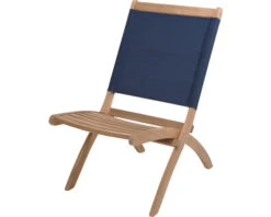 Tuinstoel Hout Met Blauwe Rugleuning Inklapbaar